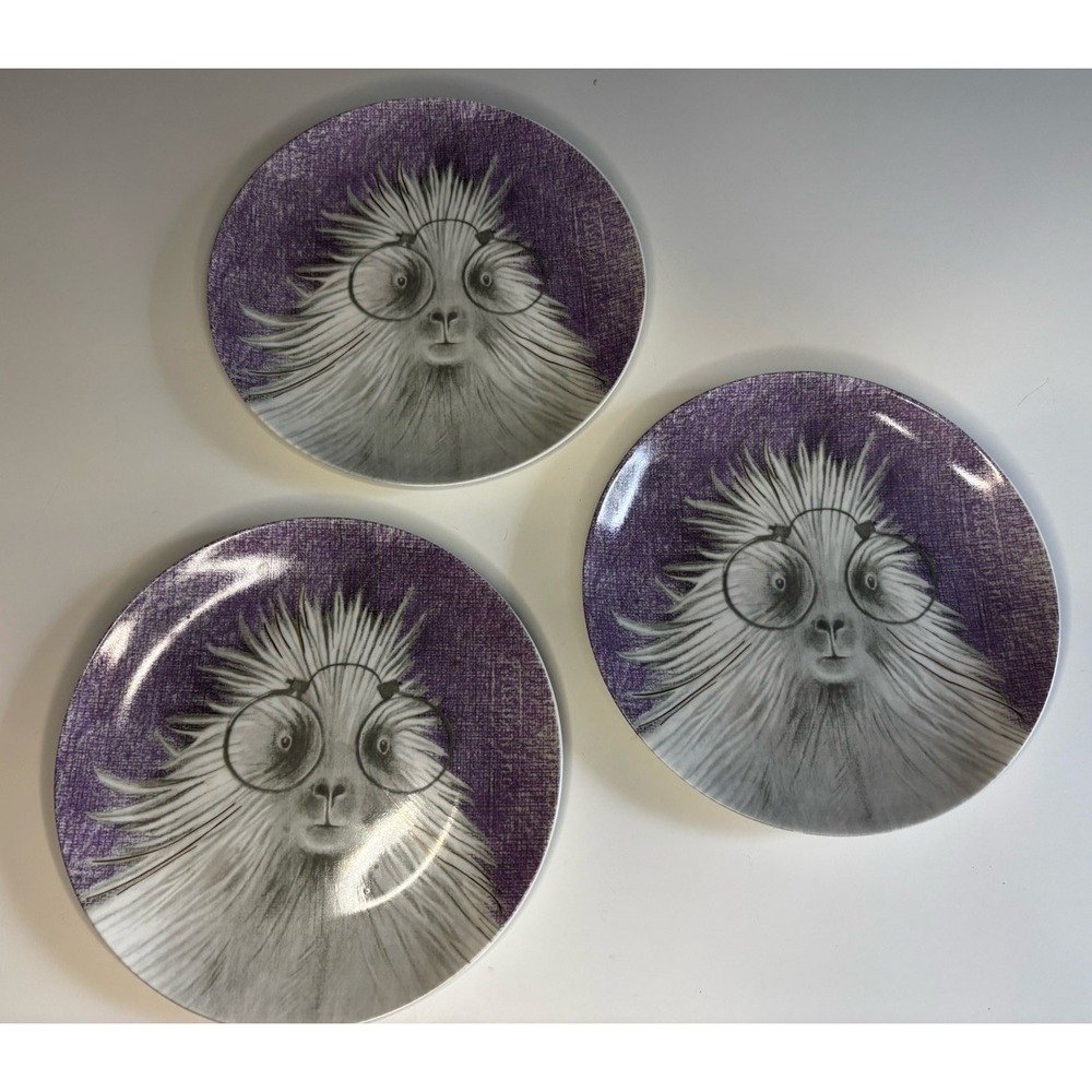 Eric & Eloise By Accent Decor porcupine Purple Dessert‎ Plates 8"- Set Of 3